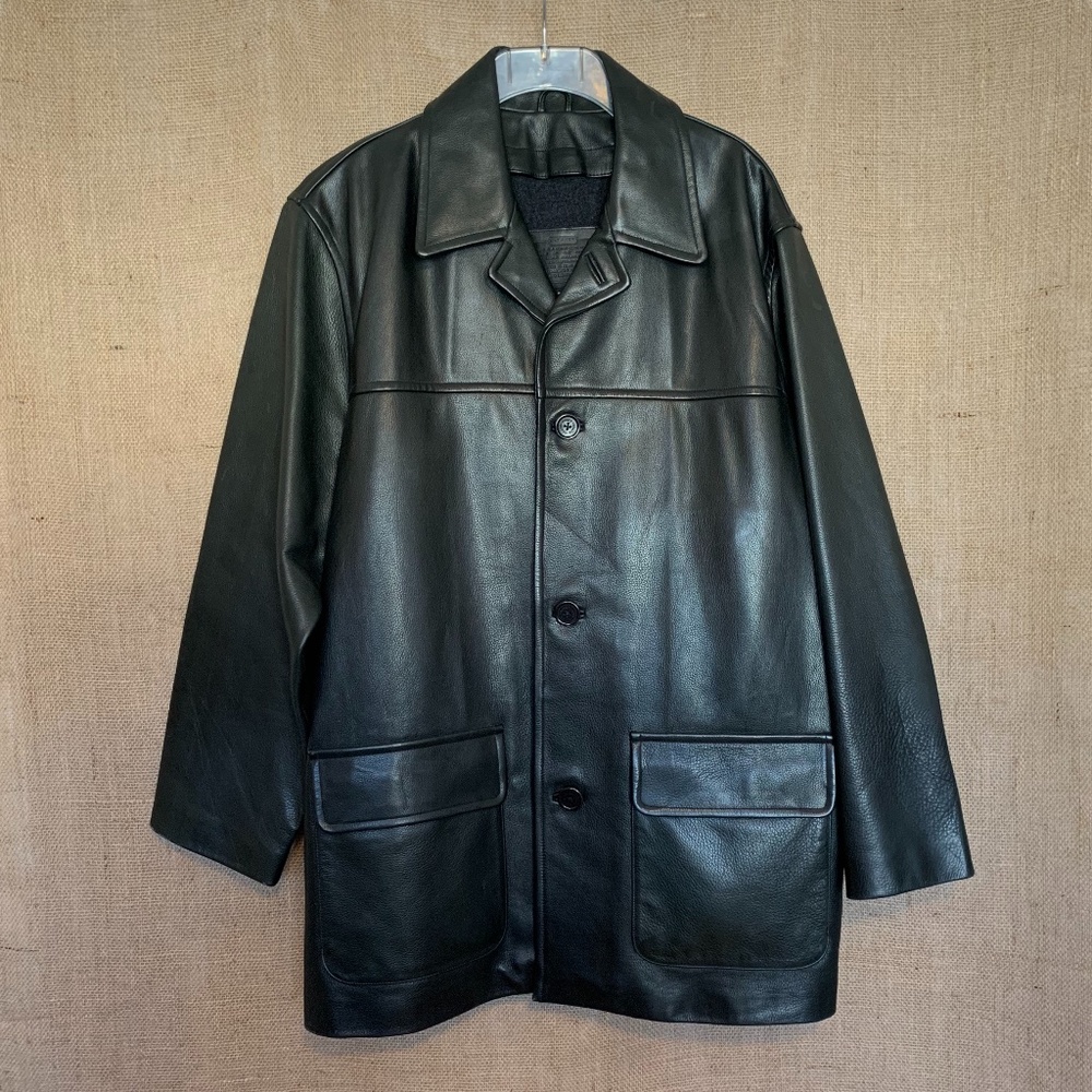COACH Men's Black Leather Car Coat M (runs big!!)